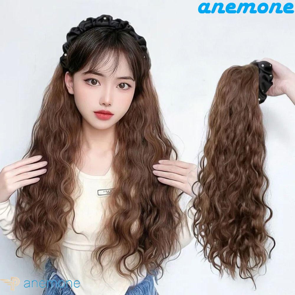 ANEMONE Tóc Giả Dài Xếp Ly Cài Tóc Giả Bằng Sợi Tổng Hợp Màu Nâu Đính Đá Chất Lượng Cao Thời Trang Dành Cho Nữ