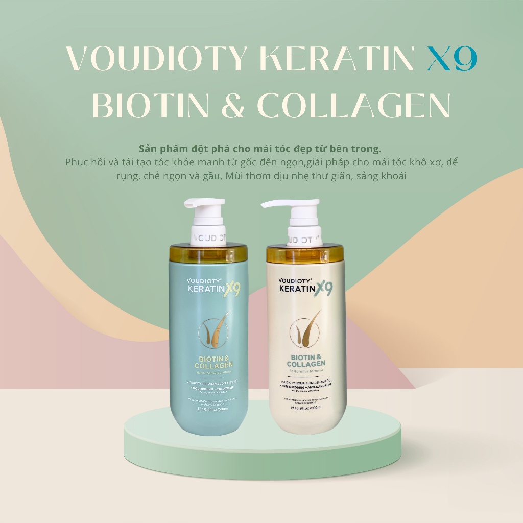 Dầu Gội Xả Voudioty Keratin X9 Biotin & Collagen 500ml