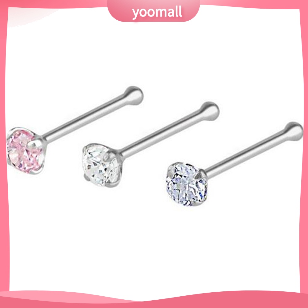 Set 3 Khuyên Mũi Bằng Thép Không Gỉ Đính Đá Thời Trang