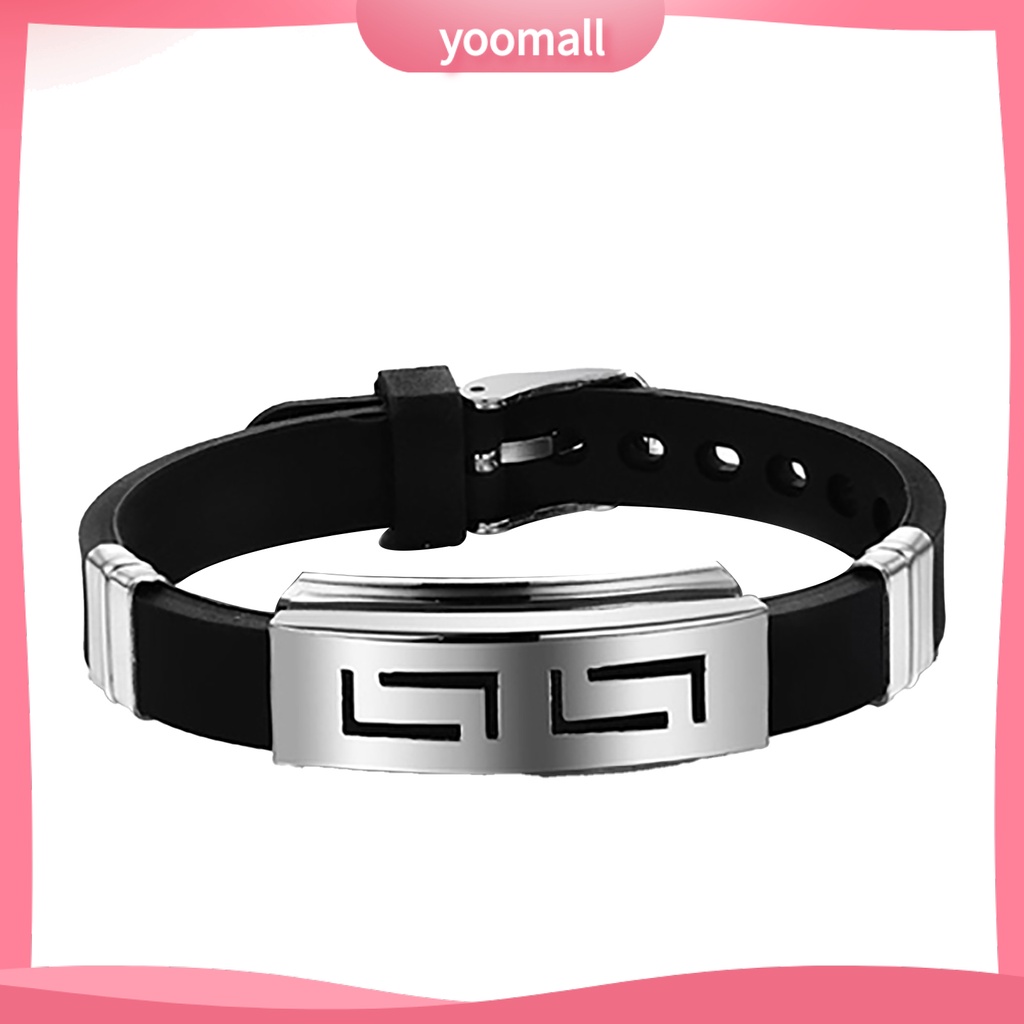 Vòng Tay Cao Su Phối Khóa Thép Không Gỉ Thời Trang Punk Cho Nam