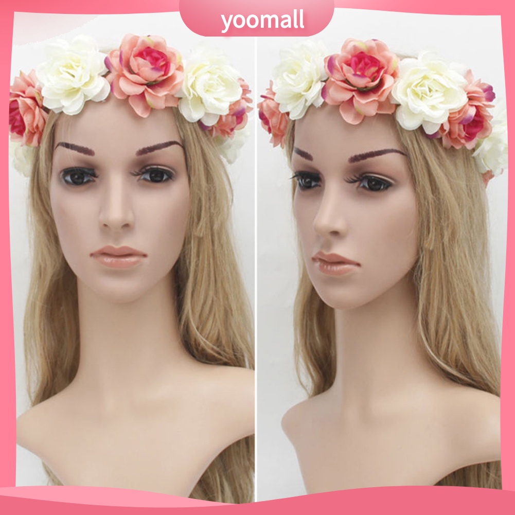 Vòng Hoa Hồng Đội Đầu Phong Cách Bohemia Cho Cô Dâu