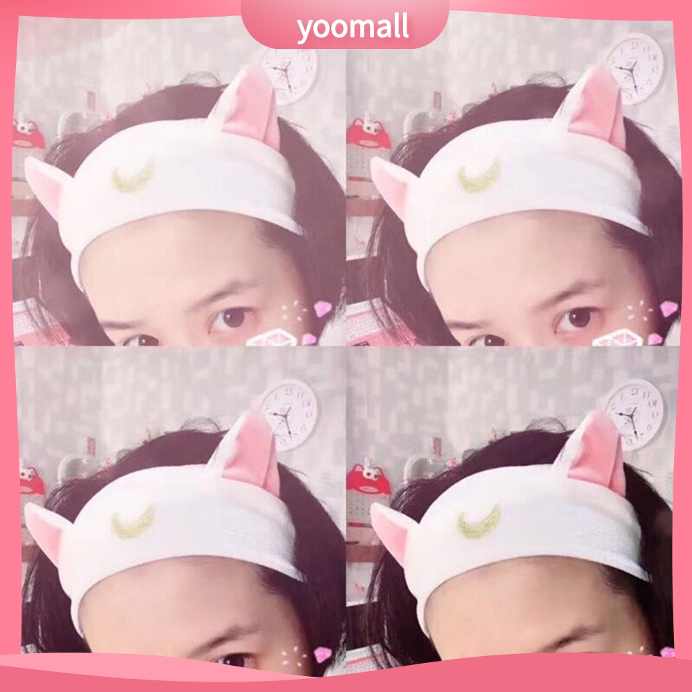 Băng Đô Tai Mèo Co Giãn Họa Tiết Thủy Thủ Mặt Trăng Dành Cho Trang Điểm Rửa Mặt