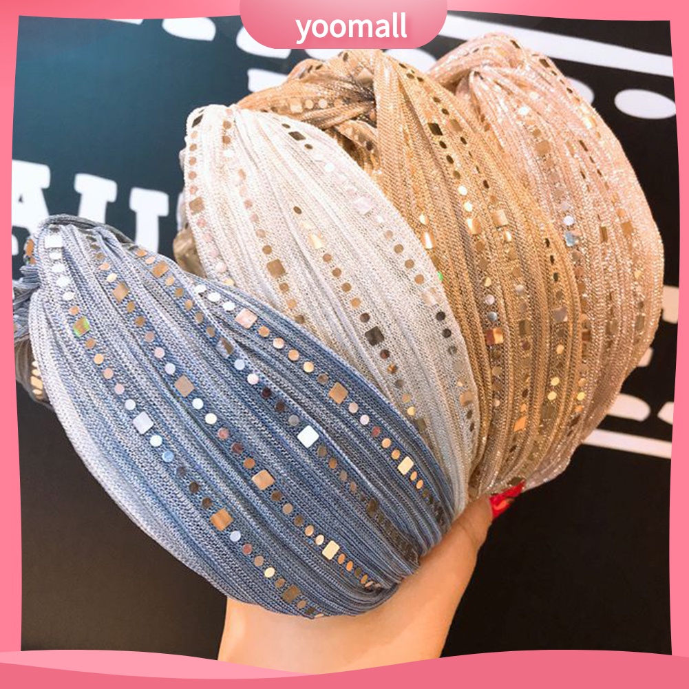 Băng Đô Cài Tóc Bản Rộng Đính Kim Sa Lấp Lánh Kiểu Vintage Cho Nữ