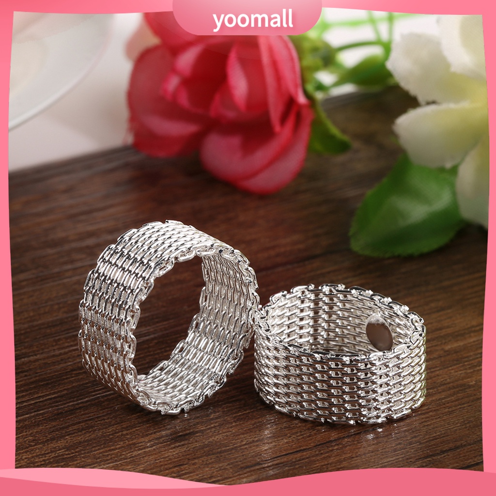 [YM] Nhẫn Mạ Bạc Kiểu Lưới Dệt Rộng Trang Sức Làm Quà Tặng Cho Nữ