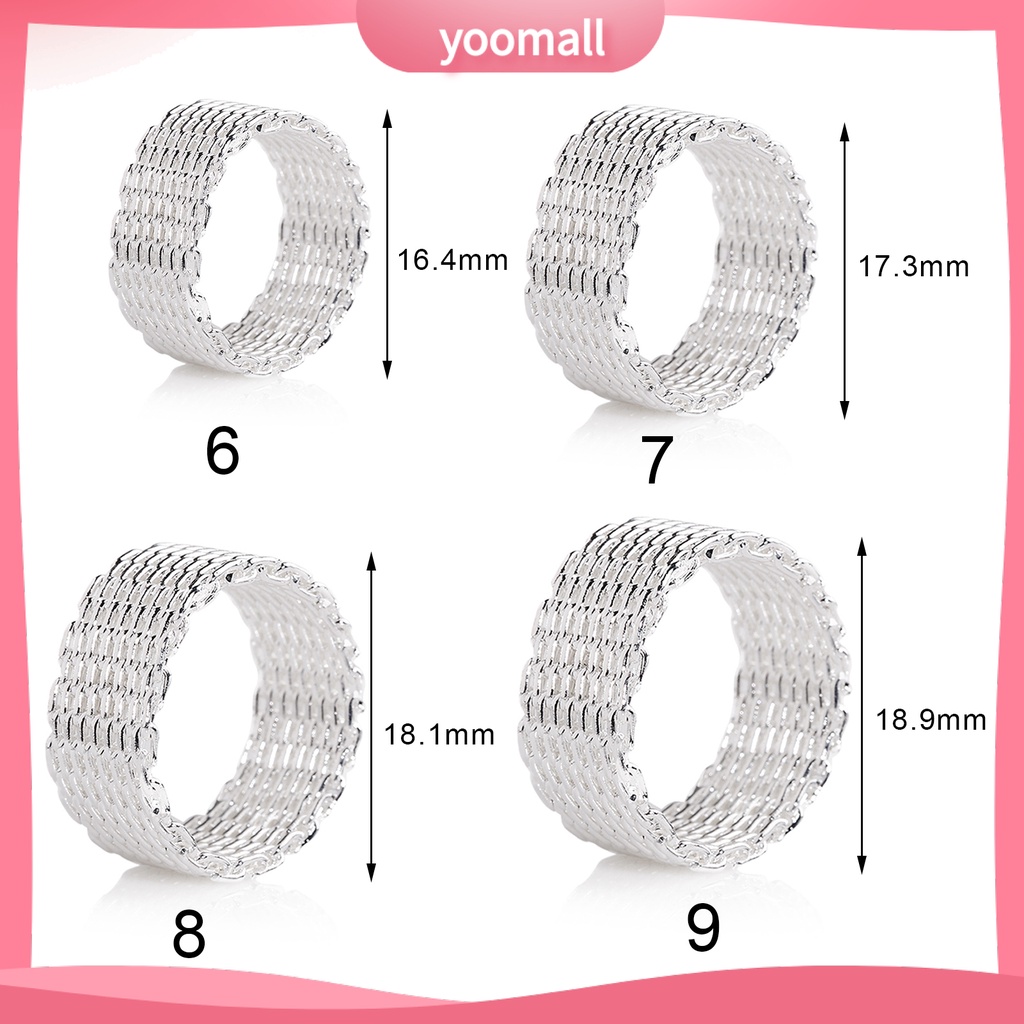 [YM] Nhẫn Mạ Bạc Kiểu Lưới Dệt Rộng Trang Sức Làm Quà Tặng Cho Nữ