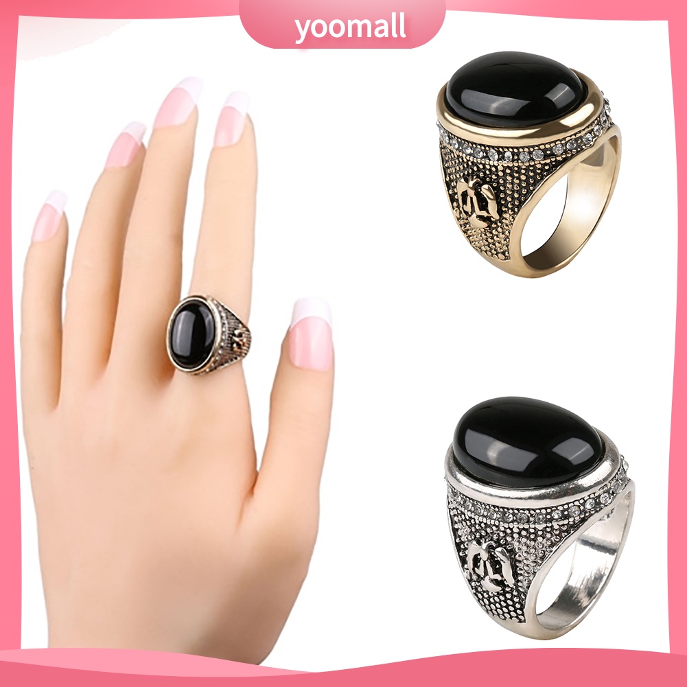 Nhẫn Nam Đính Đá Đen Phong Cách Vintage Cá Tính