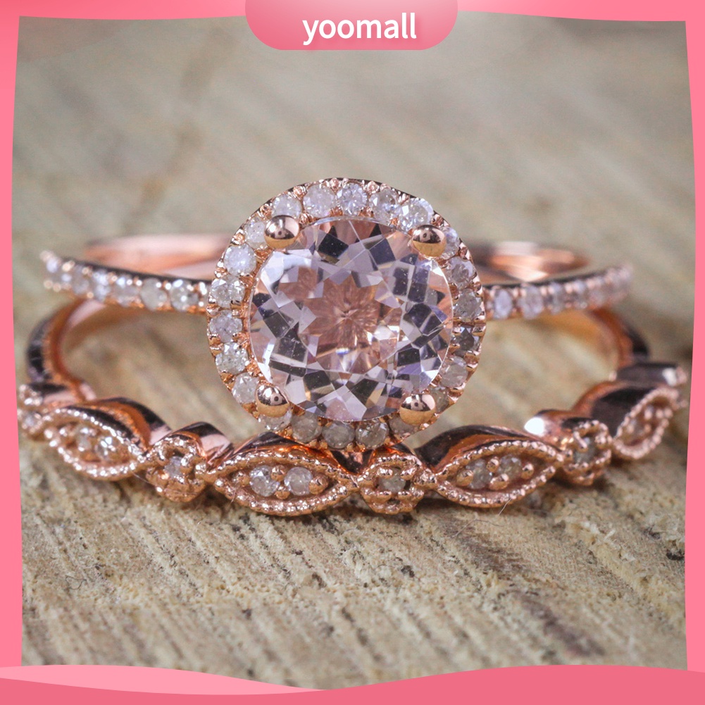 Bộ 2 Nhẫn Đính Đá Zircon Thời Trang Sang Trọng Cho Nữ