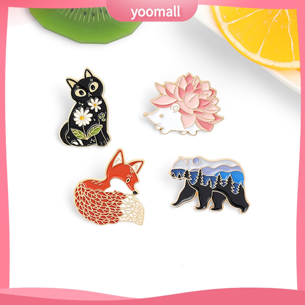 [YM] Trâm Cài Áo Hình Nhím / Mèo / Cáo Tráng Men Phong Cách Nhật Bản Dễ Thương