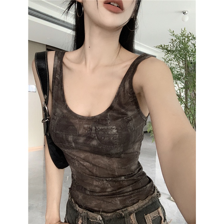 Áo Hai Dây In Họa Tiết Vintage Thời Trang Mùa Hè Cho Nữ