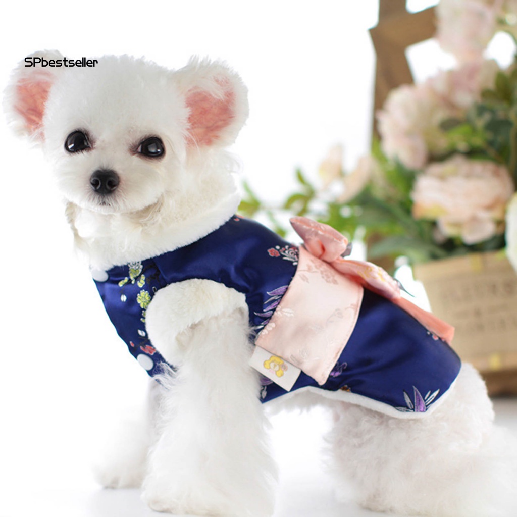 Đầm Dày Dặn Thắt Nơ Màu Sắc Tươi Sáng Thời Trang Mừng Năm Mới Cho Thú Cưng