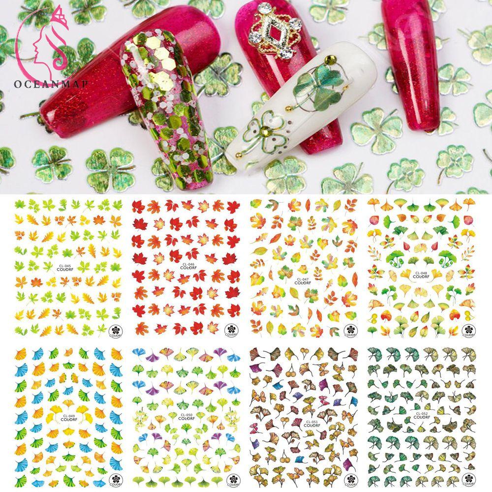 OCEANMAP Miếng Dán Trang Trí Móng Tay Hình Cỏ Bốn Lá Thời Trang Dành Cho Nữ