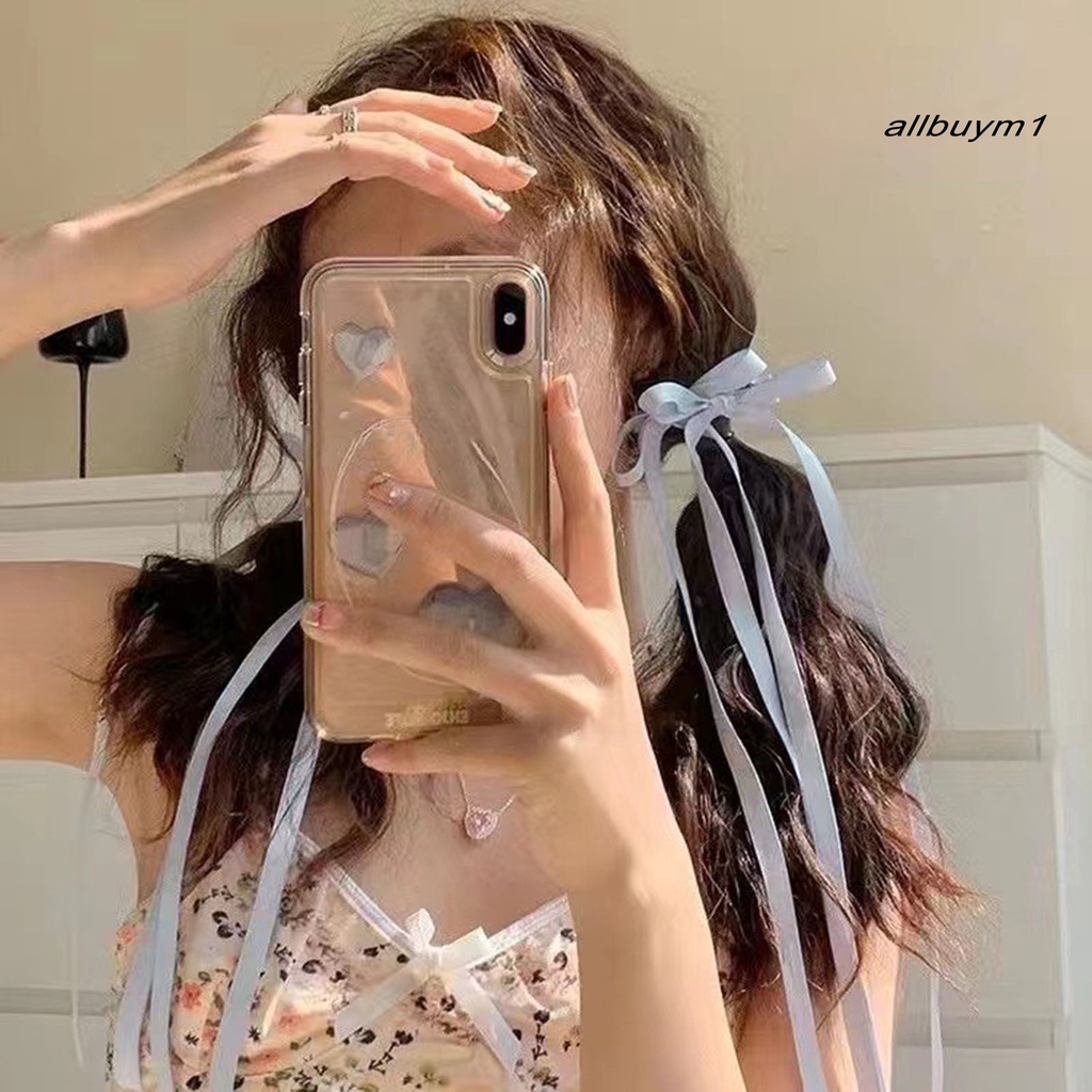 Kẹp Tóc Đuôi Ngựa Bằng Ruy Băng Lụa Hai Lớp Thắt Nơ Màu Trơn Chống Trượt Trọng Lượng Nhẹ Trang Trí Tóc Đuôi Ngự