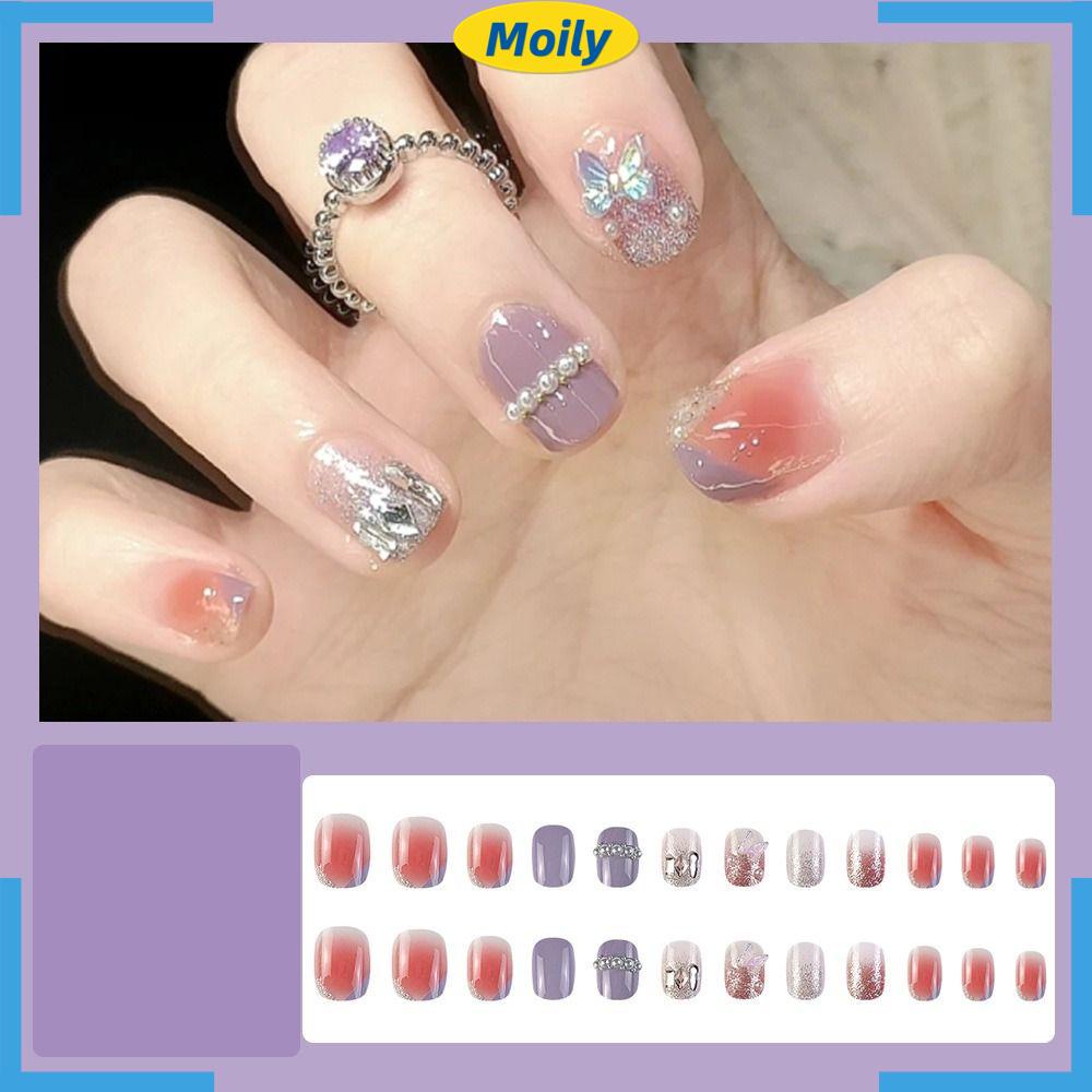 MOILYVN Bộ Móng Tay Giả Tự Trang Trí Hình Bướm Xinh Xắn