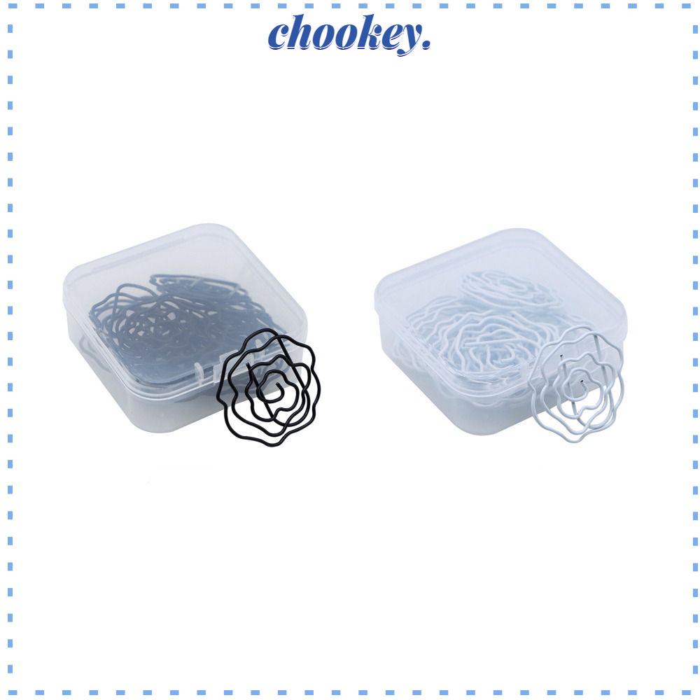 CHOOKEY Set 24 / 24 Kẹp Giấy Bằng Thép Hình Hoa Hồng Trắng Đen