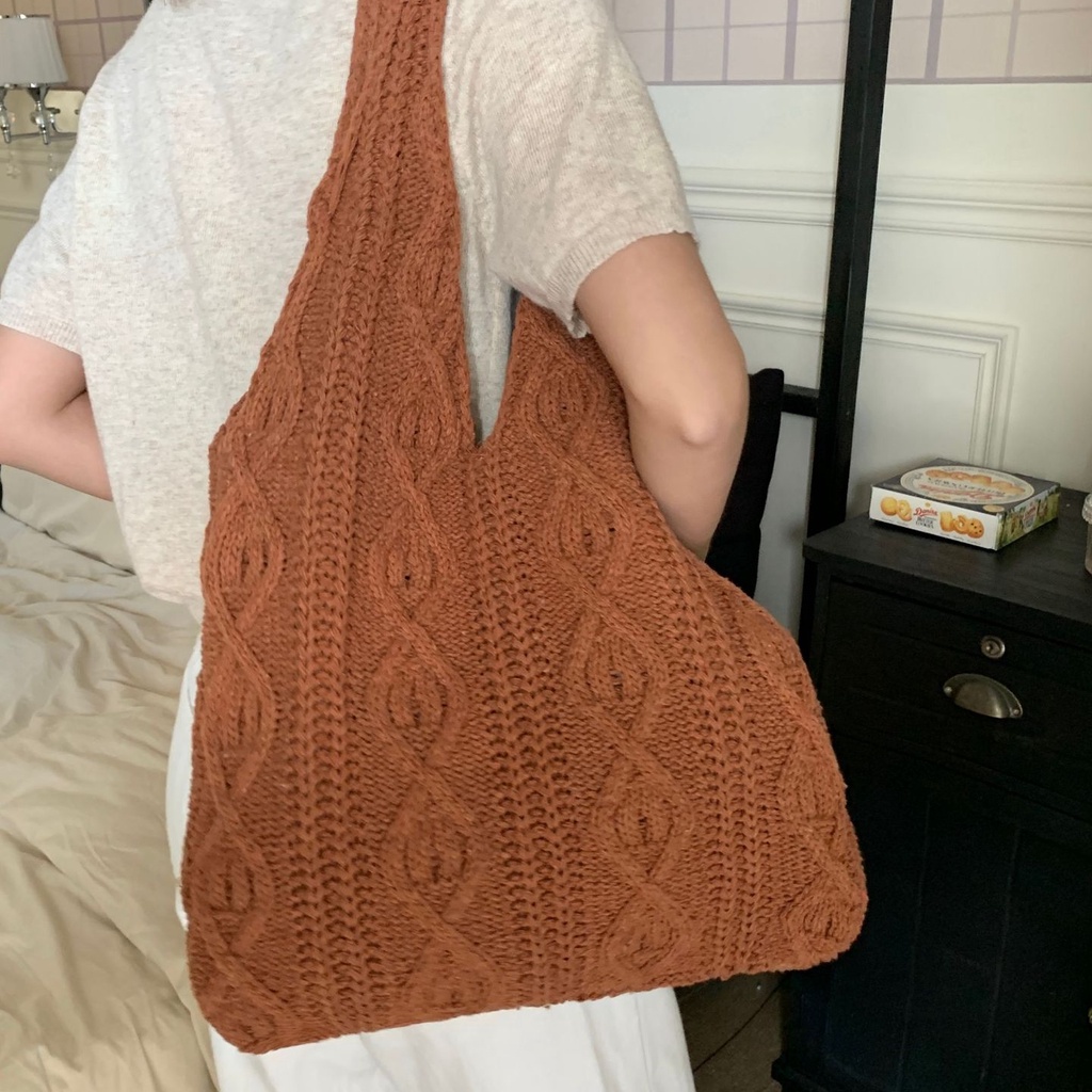 Túi Tote Đan Len Thủ Công Thân Thiện Với Môi Trường Phong Cách Retro