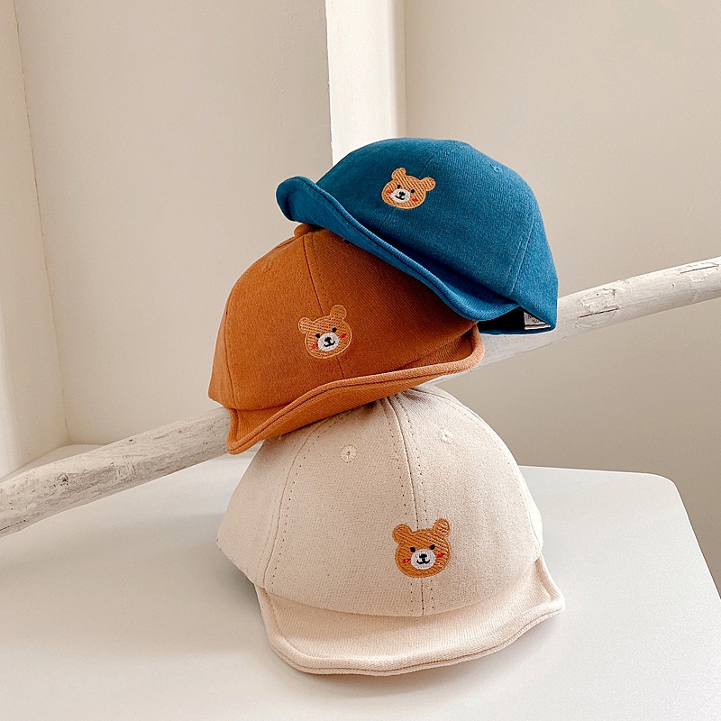 Mũ Lưỡi Trai Da Lộn Vành Ngắn In Hình Gấu Dễ Thương Cho Bé