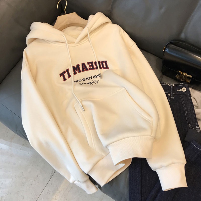 Áo hoodie XIANG NIAN NI dáng rộng dày dặn in chữ thời trang thu đông cho nữ