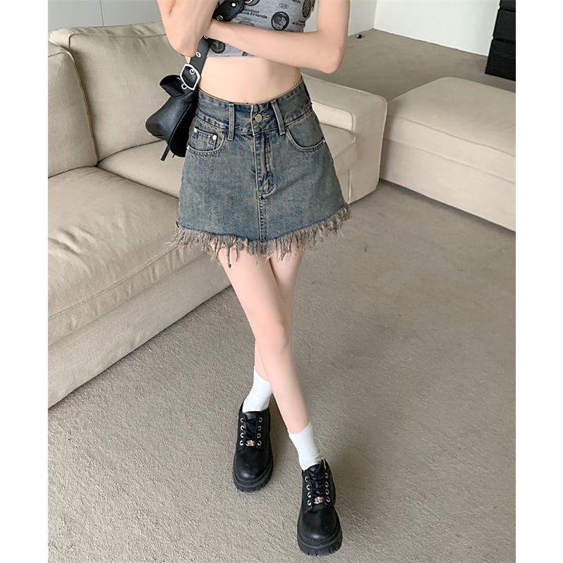 SUXI Chân Váy Jeans Chữ A Thời Trang Vintage Cho Nữ