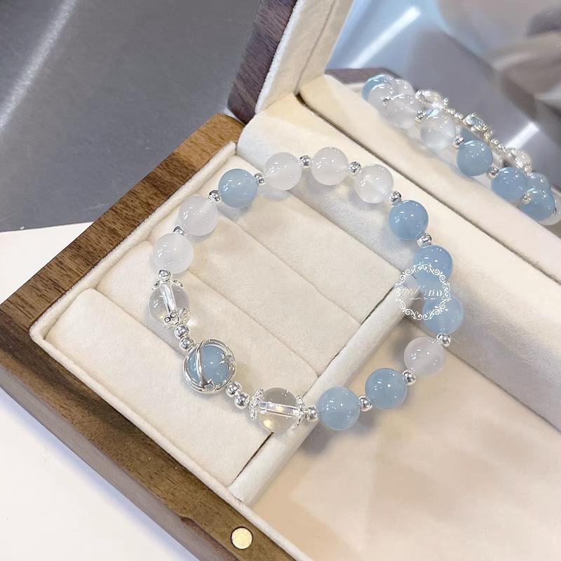 vòng tay phong thuỷ Aquamarine vòng tay nữ vòng tay đá vòng tay may mắn vòng tay đôi bạn thân Vòng Tay Pha Lê