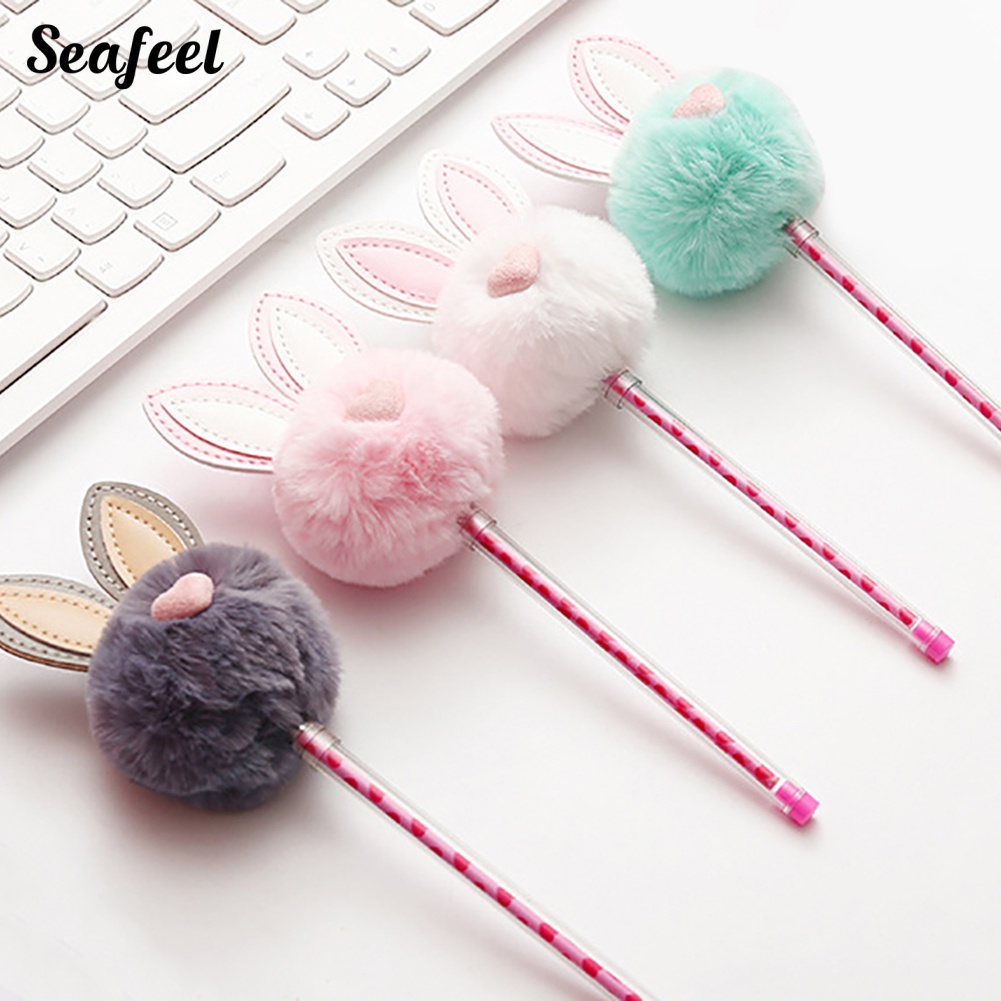 Bút Mực Gel Ngòi 0.5mm Gắn Tai Thỏ Bông Đáng Yêu