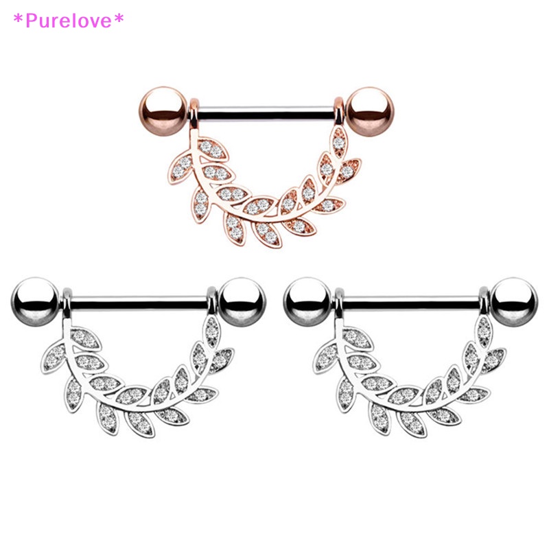 Khuyên Lưỡi / Ngực / Cơ Thể Hình Chiếc Lá Đính Pha Lê Thời Trang 14G Mới