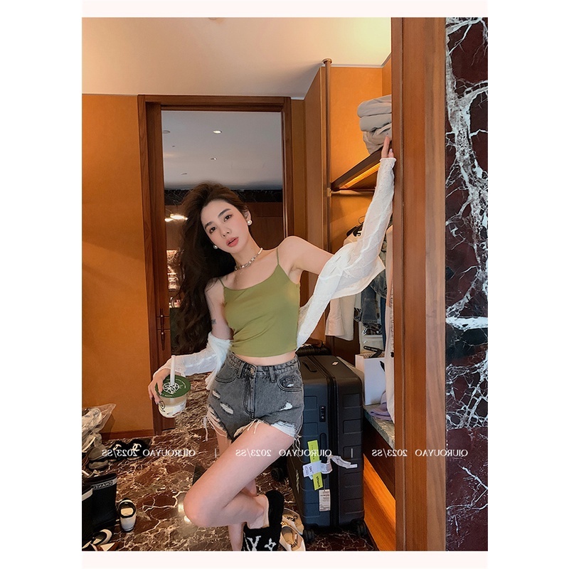 Suxi Áo Tank Top Không Tay Màu Trơn Gợi Cảm Thời Trang Mùa Hè Cho Nữ (Có Miếng Lót Ngực)