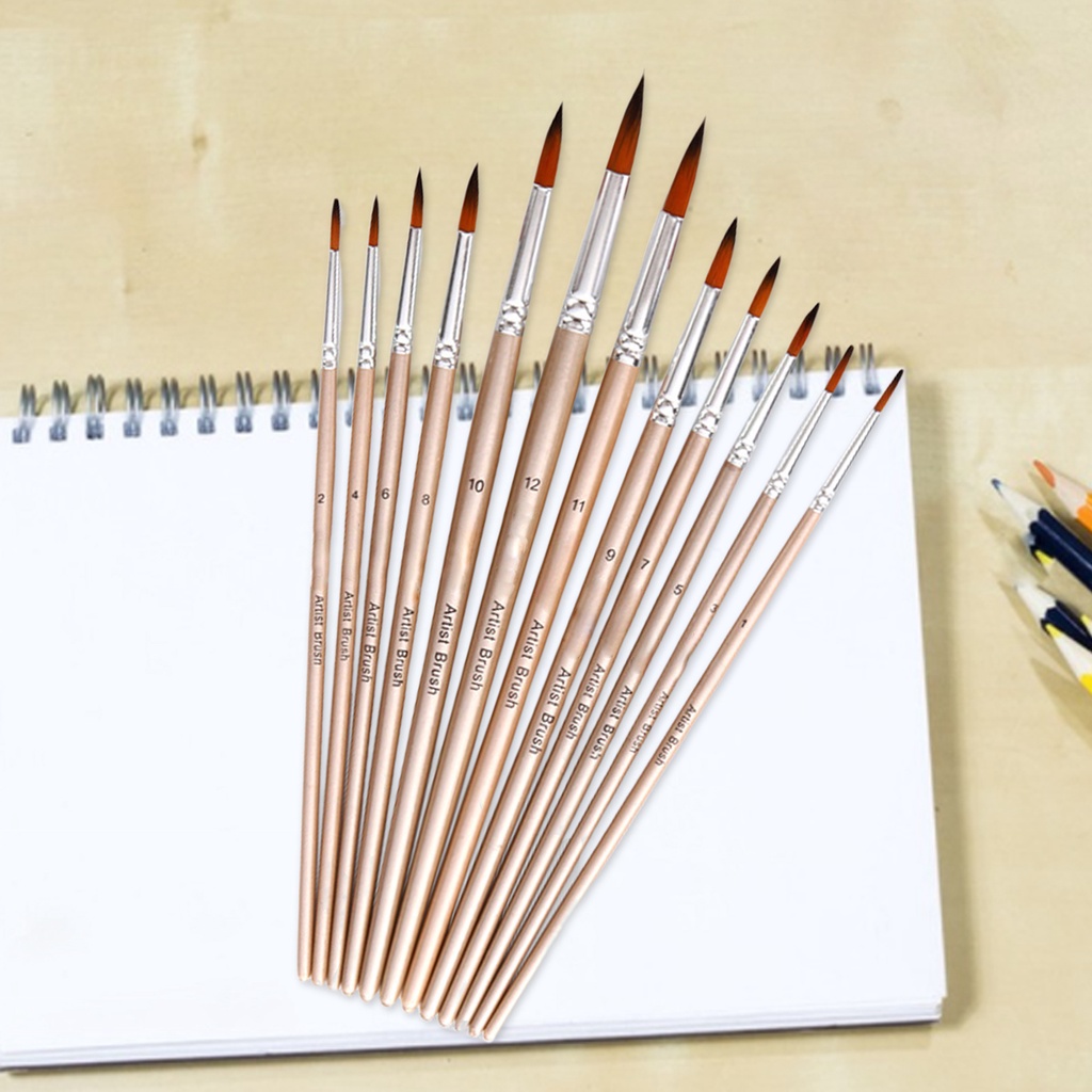 Bộ 12 Cọ Vẽ Màu Nước Bằng Nylon Gọn Nhẹ Thoải Mái Có Thể Giặt Và Tái Sử Dụng
