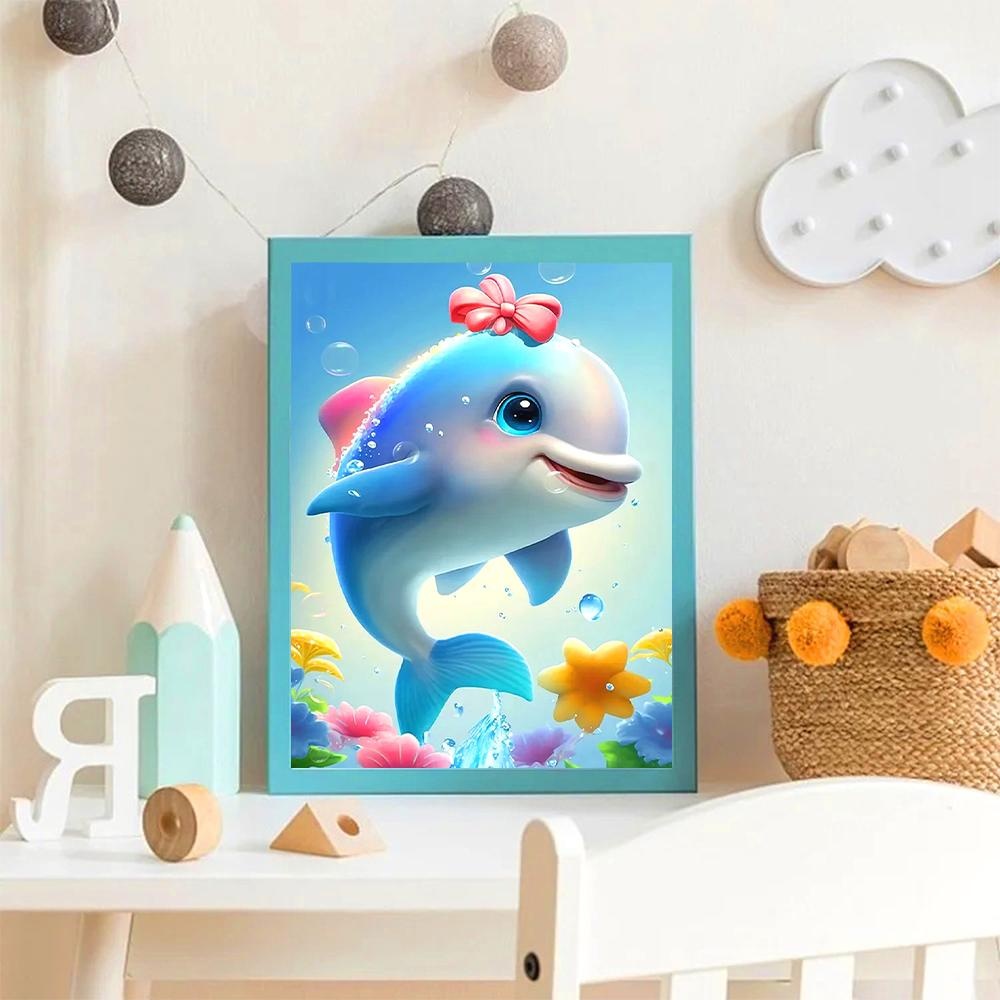 Bộ Tranh Đính Đá 5D Tự Làm Toàn Diện Hình Cá Heo Trang Trí Nhà Cửa Cho Người Lớn Và Trẻ Em