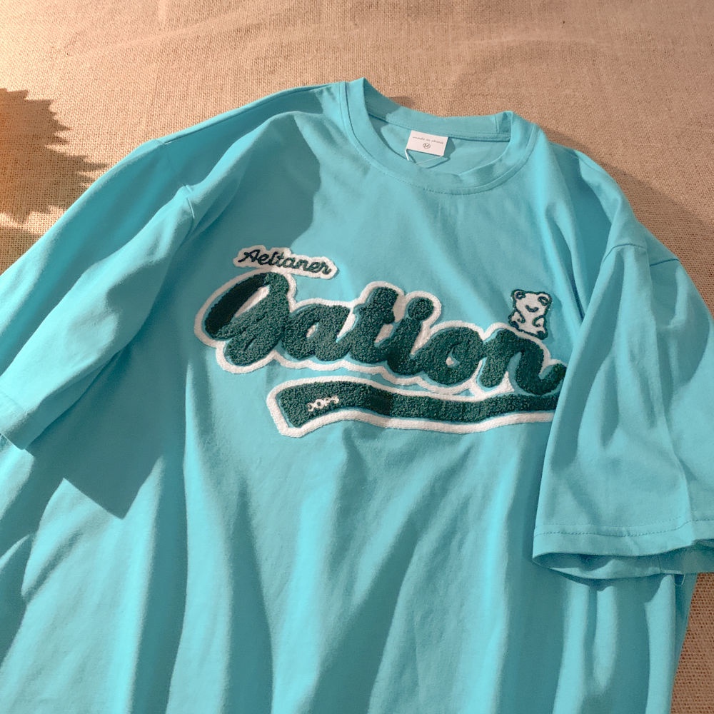 Áo Thun Ngắn Tay Dáng Rộng Thêu Chữ Thời Trang Mùa Hè Dành Cho Nữ