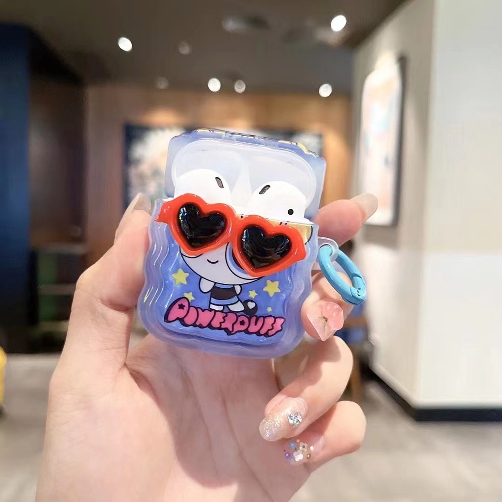Vỏ Bảo Vệ Hộp Sạc Tai Nghe Bluetooth Airpods 1 / 2 / Pro / 3 Generation Pro2 Hình Bé Gái Đeo Kính Râm 3D Dễ Thương