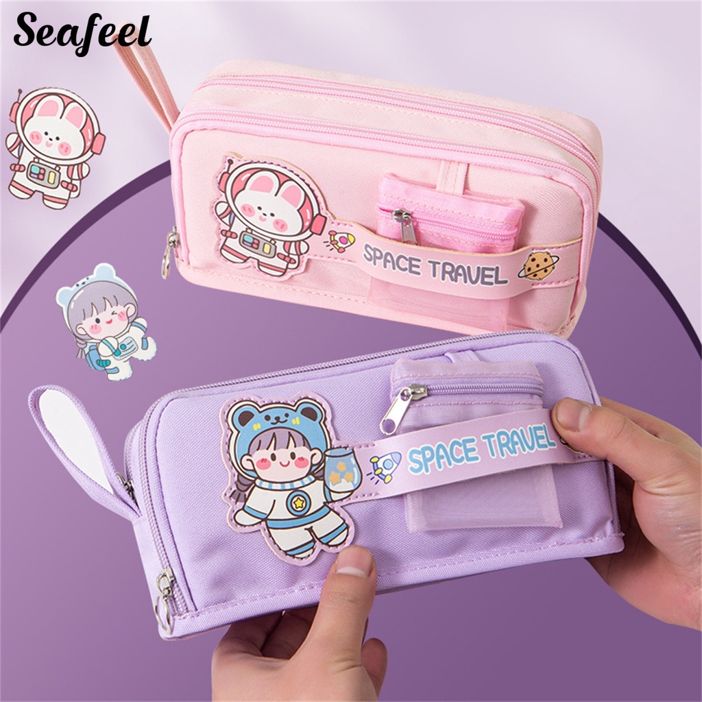 Túi Đựng Bút Đa Năng Có Khóa Kéo In Họa Tiết Dễ Thương Tiện Dụng Cho Trường Học / Văn Phòng