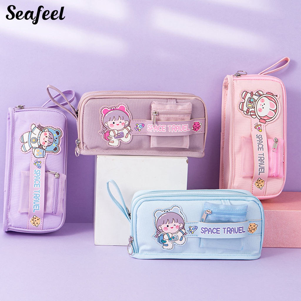 Túi Đựng Bút Đa Năng Có Khóa Kéo In Họa Tiết Dễ Thương Tiện Dụng Cho Trường Học / Văn Phòng