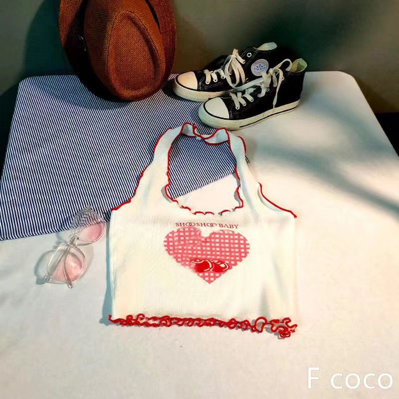 Áo Hai Dây Mùa Hè Họa Tiết Trái Tim Cho Bé Gái Mới 2023