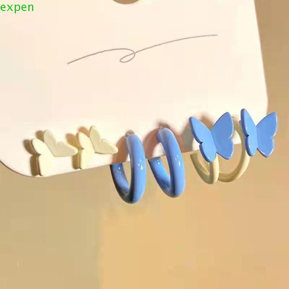 EXPEN Khuyên Tai Vòng Lủng Lẳng Mặt Bướm Màu Kẹo Cổ Điển Hợp Thời Trang Cho Nữ