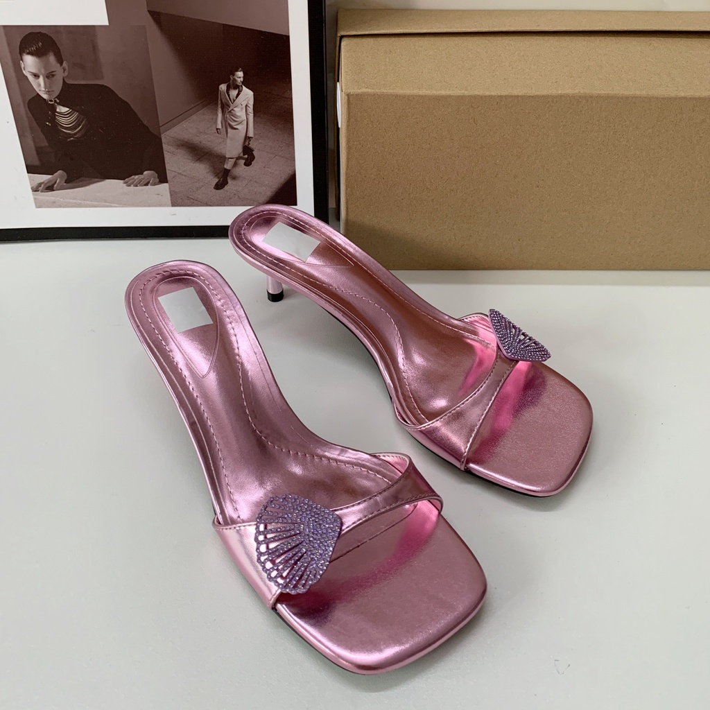 Xăng Đan ZARA Gót Thấp Mũi Vuông Đính Đá Kim Cương Giả Dễ Thương Thời Trang 2023 Cho Bạn Gái