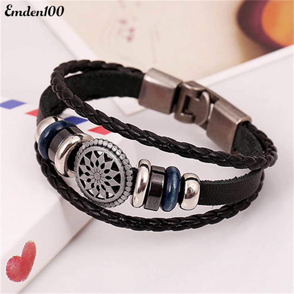 Vòng Tay Bện Dây Giả Da Nhiều Lớp Thời Trang Unisex