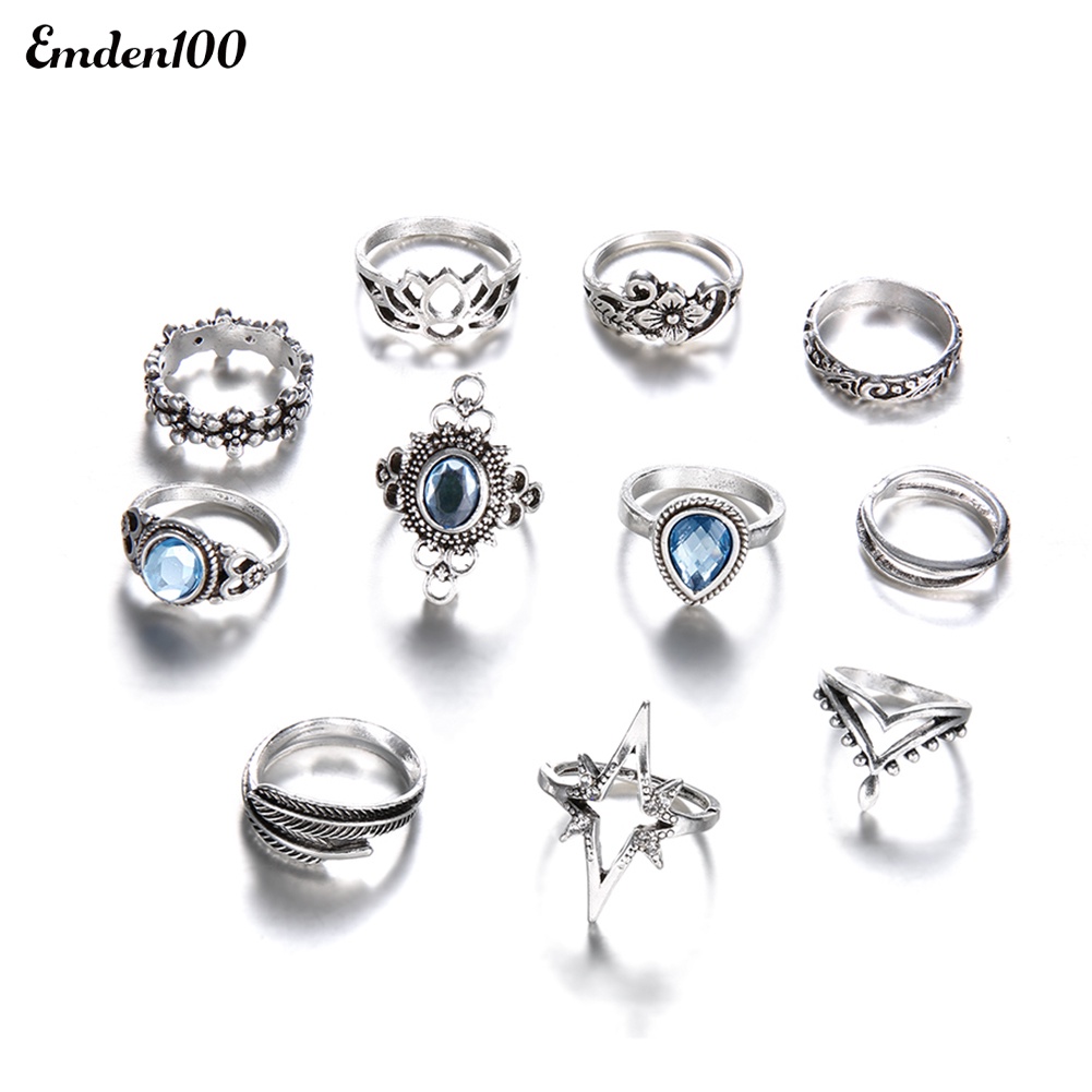 Bộ 11 Nhẫn Đeo Đốt Tay Phong Cách Retro Xinh Xắn