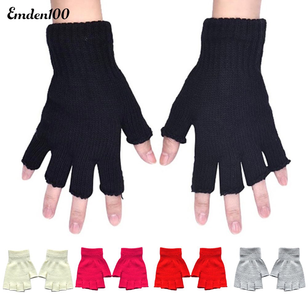 1 Đôi Găng Tay Len Hở Ngón Mềm Mại Ấm Áp