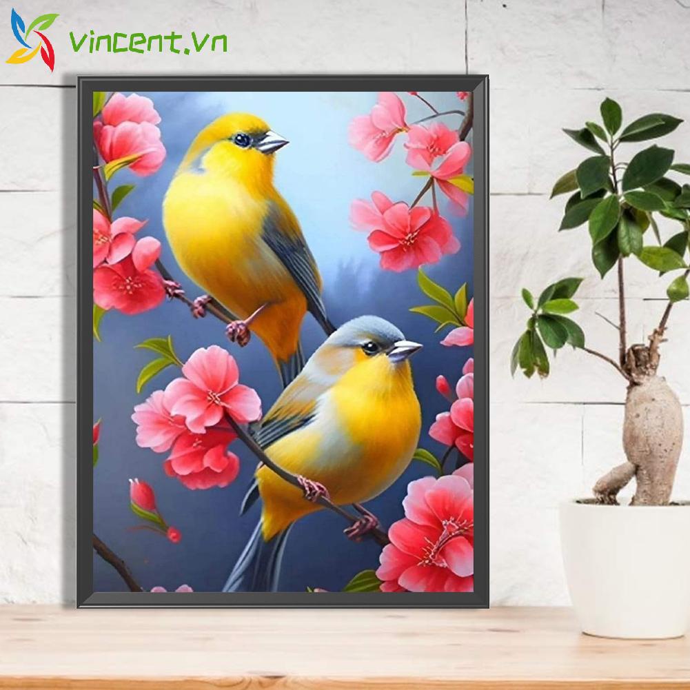 Tranh Đính Đá Kim Cương Toàn Bộ 5D DIY Hình Vẽ Chim Và Hoa