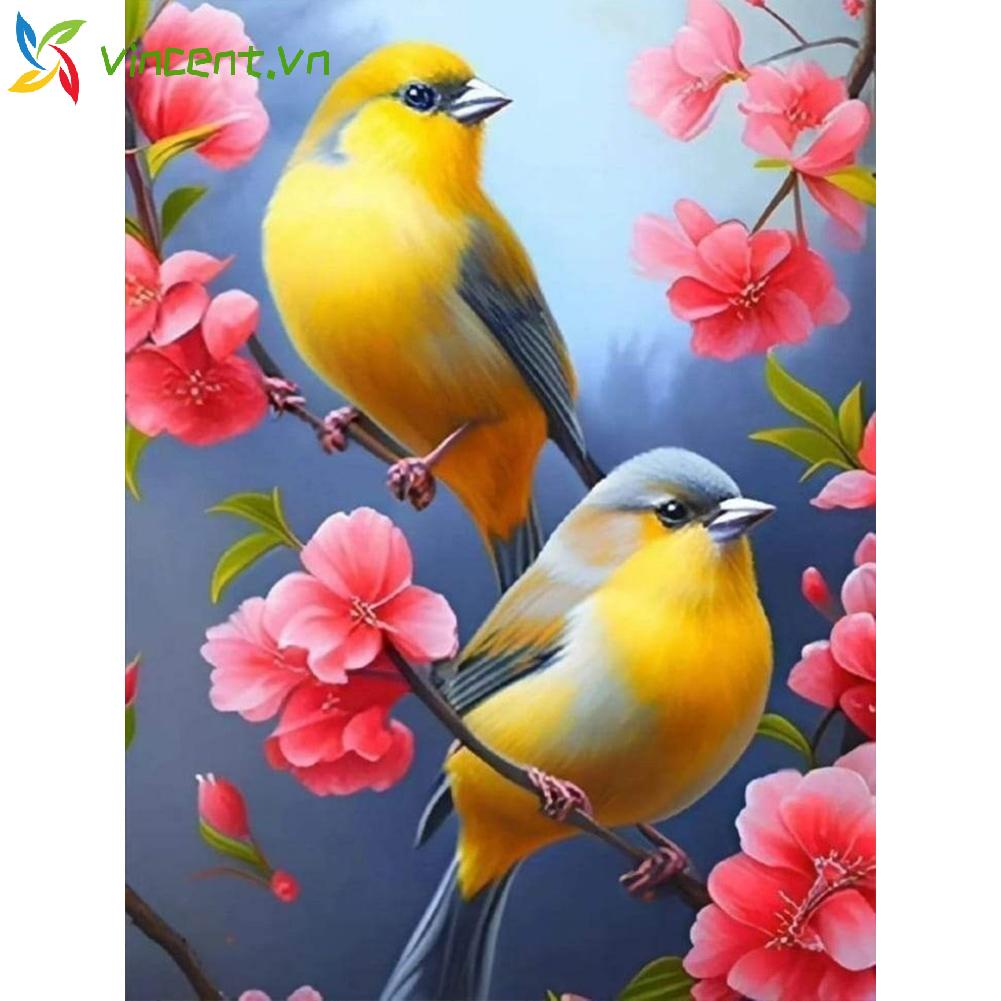 Tranh Đính Đá Kim Cương Toàn Bộ 5D DIY Hình Vẽ Chim Và Hoa