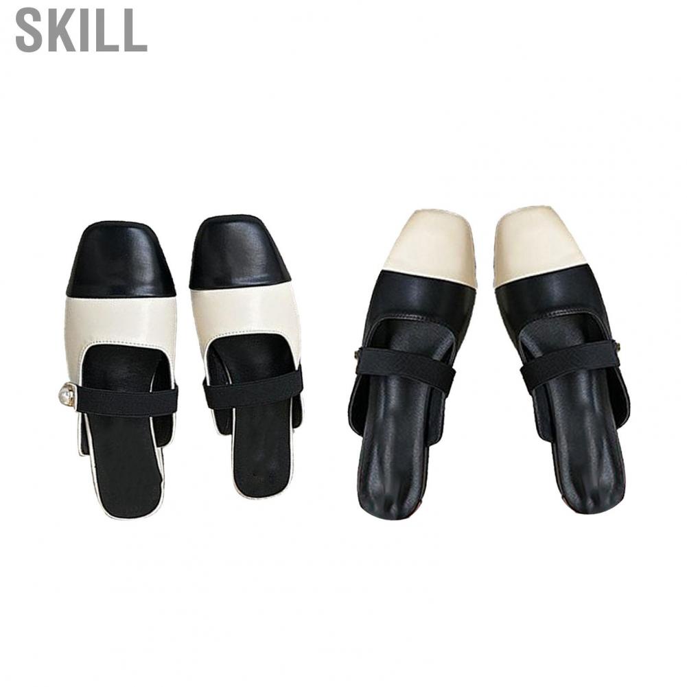 Skill PU Leather Half Slippers  Slip Proof Fashionable On Backless Breathable for Female Daily Life