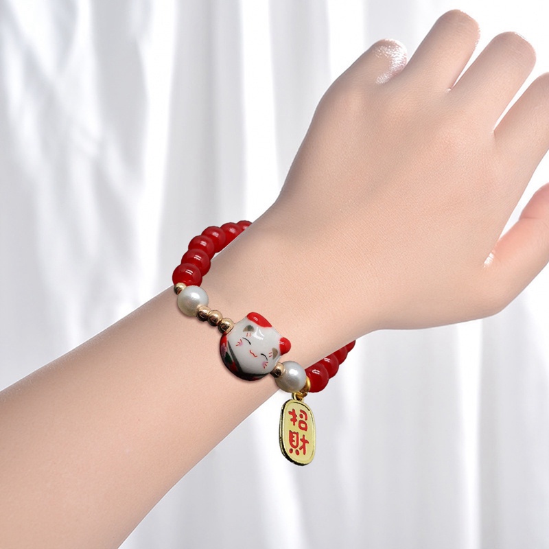 Vòng Tay Chuỗi Hạt Sứ Hình Mèo May Mắn Nhiều Màu