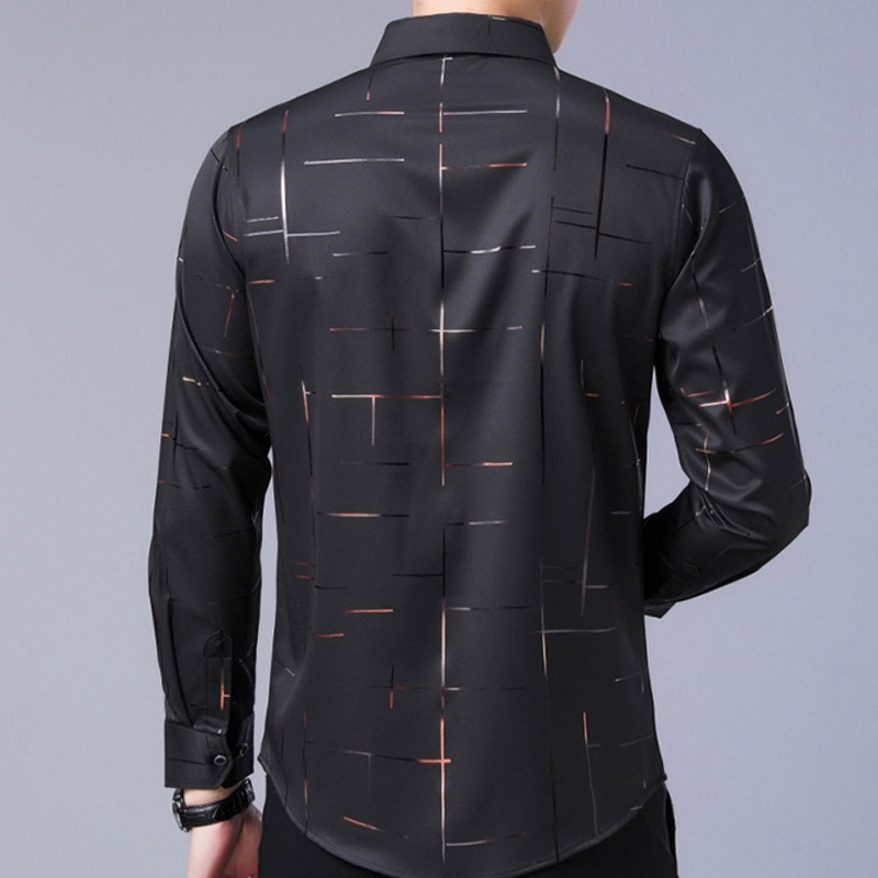 Áo Sơ Mi Lụa Lạnh Không Đường May Tay Ngắn Phối Túi Thời Trang Công Sở Cho Nam Giới