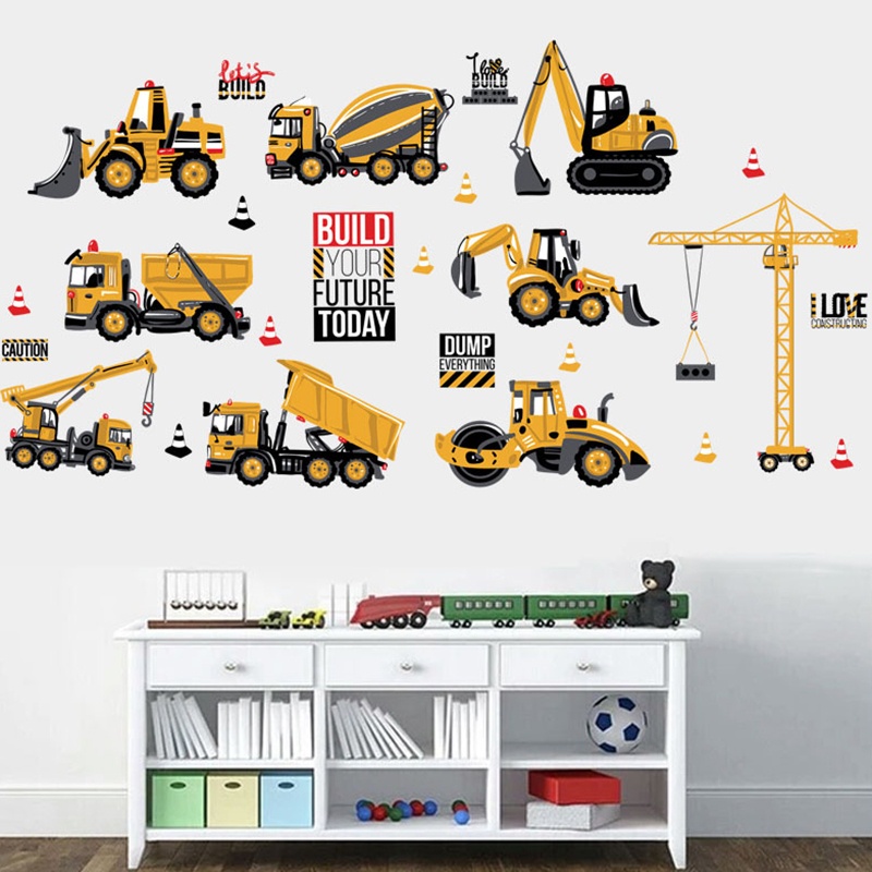 Sticker Dán Tường Hình Máy Xúc Hoạt Hình Có Thể Tháo Gỡ Được