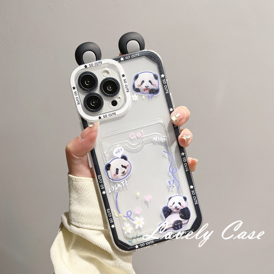 Ốp Điện Thoại Mềm Trong Suốt Gắn Búp Bê Gấu Trúc 3D Dễ Thương Sáng Tạo Cho IPhone 14 13 12 11 Pro Max