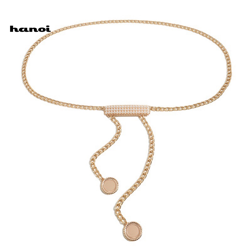 Thắt Lưng Nữ Đính Ngọc Trai Nhân Tạo Khóa Tròn Thời Trang