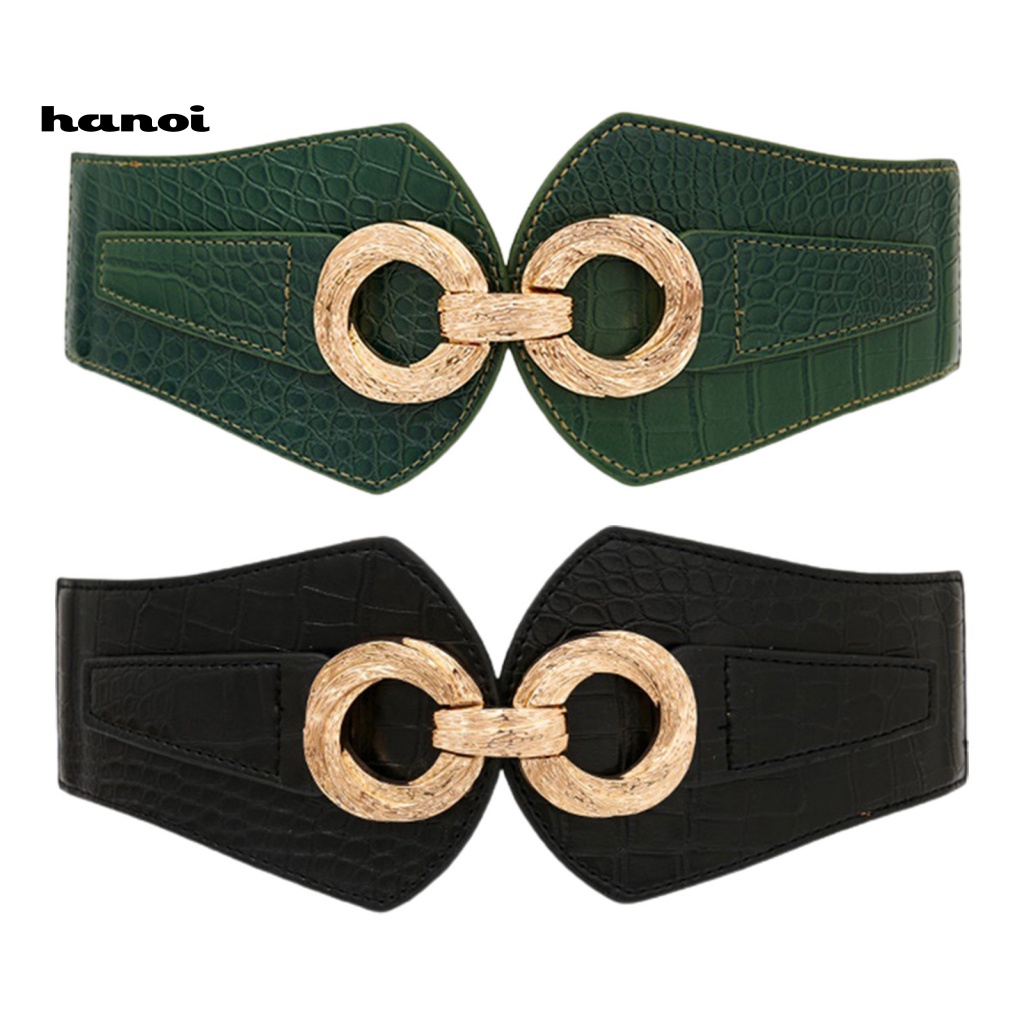 Thắt Lưng Giả Da Bản Rộng Co Giãn Chống Trượt Màu Tương Phản Thời Trang Cho Nữ