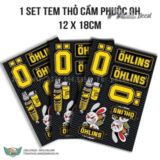 1 set bộ 7 tem Ohlins thỏ cầm phuộc OH kích thước 12x18cm hàng cao cấp dán xe, dán phuộc không bay màu