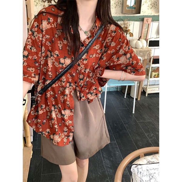 Áo Sơ Mi Chiffon Tay Ngắn In Họa Tiết Hoa Thời Trang Mùa Hè Cho Nữ