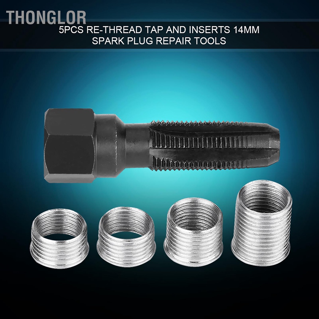 Thonglor 5 Cái Bugi Thép Carbon Ren Lại Tập Dụng Cụ Có Miếng Chèn Cho 14 Mm Đánh Lửa Sửa Chữa